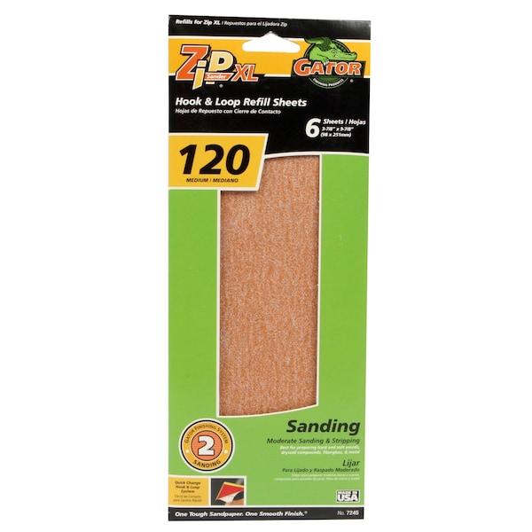 Gator Grit Gator Zip XL 9-1/2 in. L X 3-1/2 in. W 120 Grit Aluminum Oxide Sanding Sheet 6 pk 7245 - main